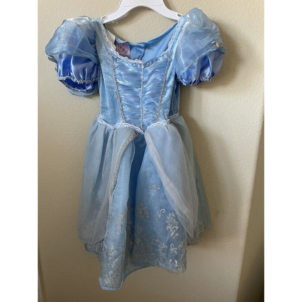 Disney Princess Cinderella Blue Sparkle Short Sleeve Costume Dress Size 4-6X